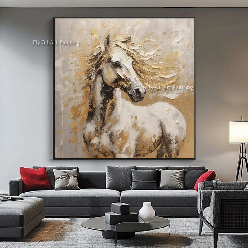 100% Hand Painted Horse Oil Painting on Canvas – Unframed