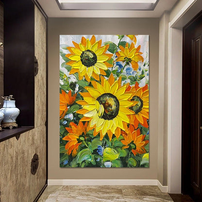 Sunflowers Picture Canvas Painting, Hand-Painted Acrylic Floral Art