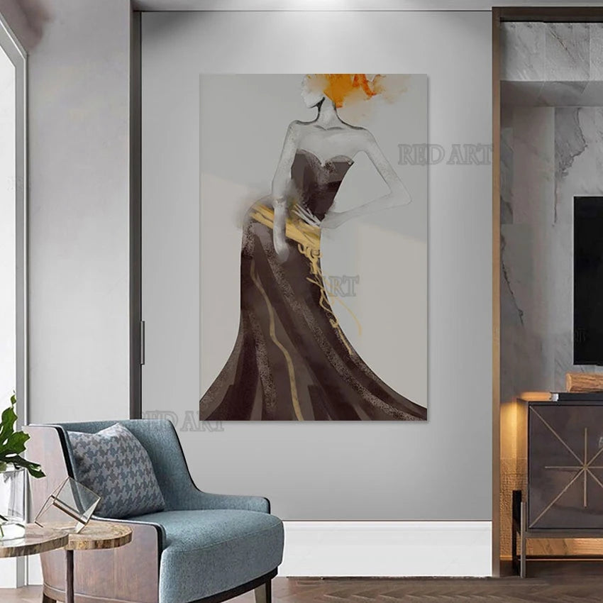 Hand-Painted Sexy Woman Portrait, Custom Oil Painting, Unframed Canvas, Modern Bedroom Decor