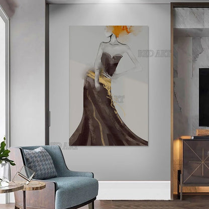 Hand-Painted Sexy Woman Portrait, Custom Oil Painting, Unframed Canvas, Modern Bedroom Decor