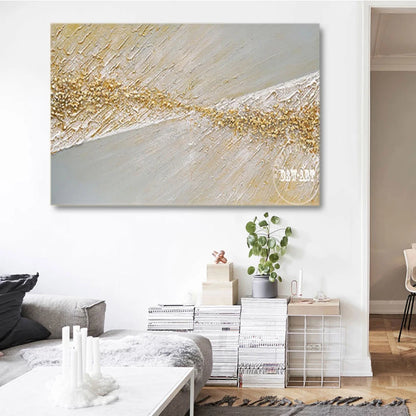 Gold Foil Abstract Acrylic Canvas Art, Large Handmade Modern Painting, No Frame