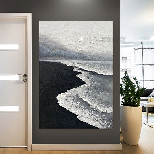 Black and White Beach Sea Wave Acrylic Art