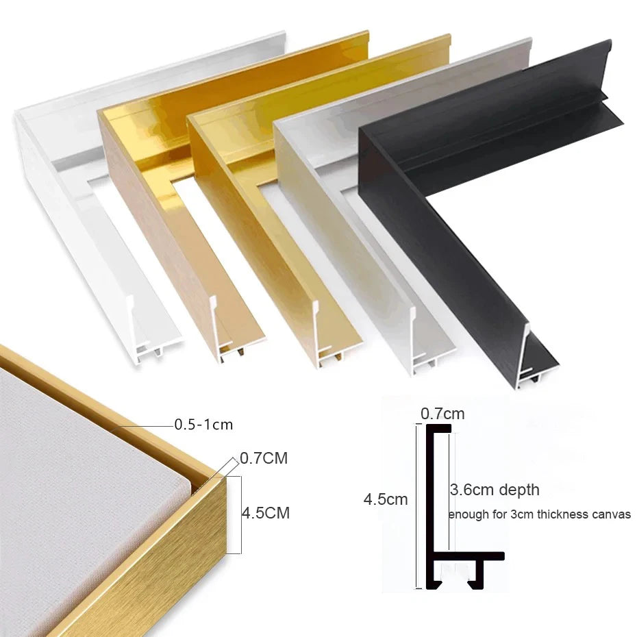 Classic Gold & Black Aluminum Frame for Canvas & Oil Paintings