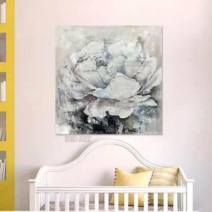 Large White Lotus Flower Oil Painting, Modern Luxury Artwork