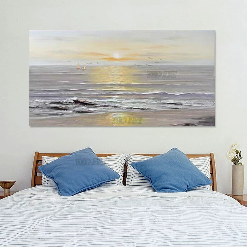 Sunset Seascape Acrylic Texture Canvas Art