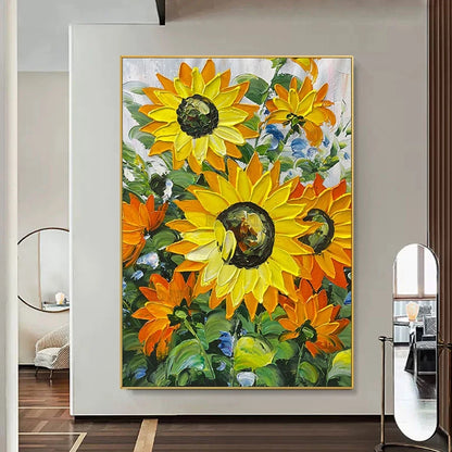 Sunflowers Picture Canvas Painting, Hand-Painted Acrylic Floral Art