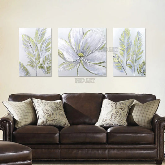 Abstract Lotus Flowers Wall Art - 3 Panel Set