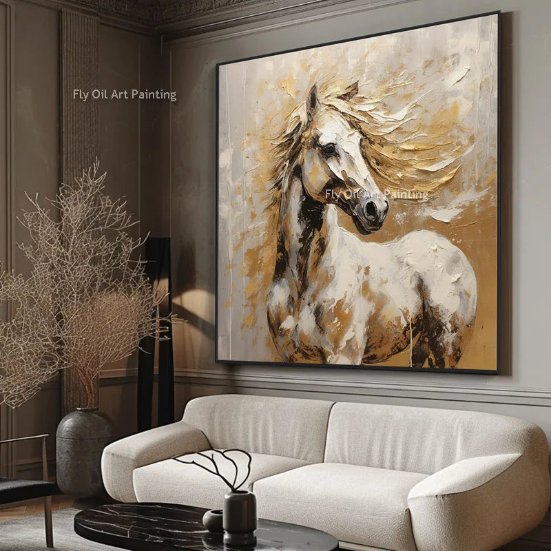 100% Hand Painted Horse Oil Painting on Canvas – Unframed