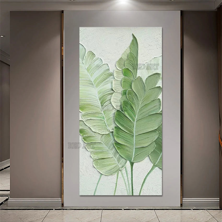 3D Acrylic Oil Painting - Green Leaves Abstract Art