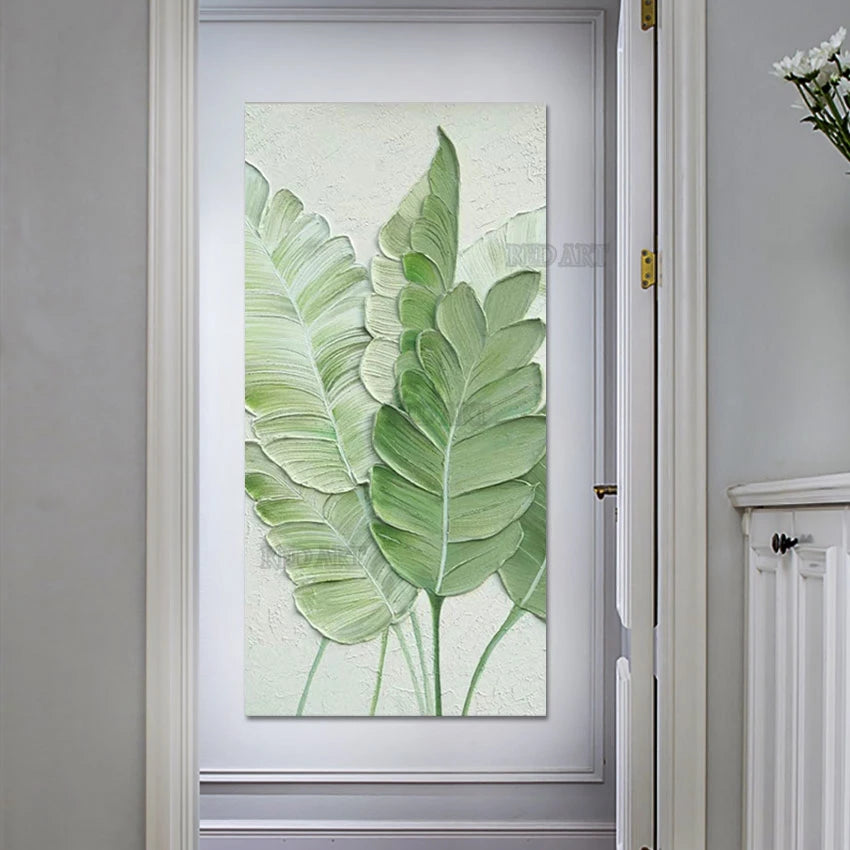 3D Acrylic Oil Painting - Green Leaves Abstract Art