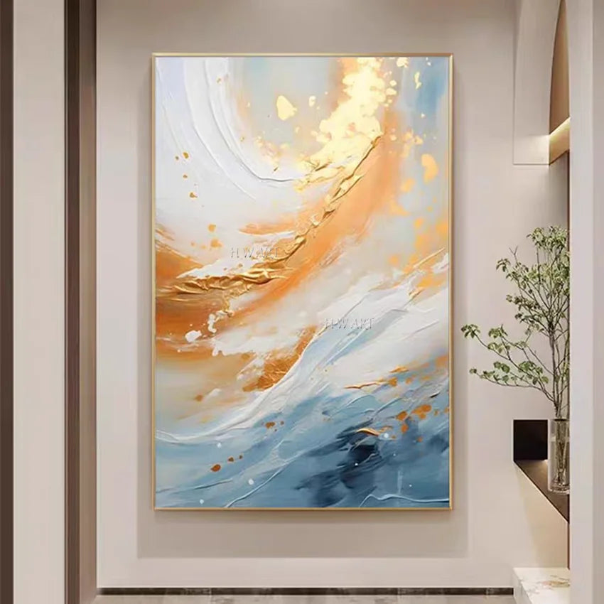 Golden Abstract Oil Painting - Hand-painted Canvas