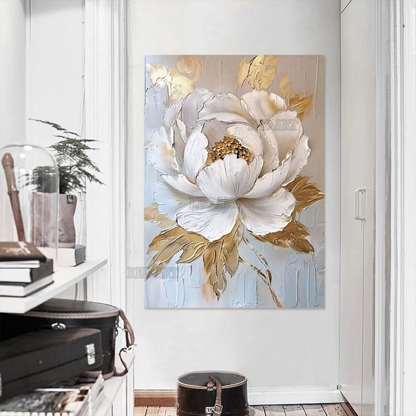 Gold Foil Lotus Oil Painting, Hand-Painted Luxury Canvas