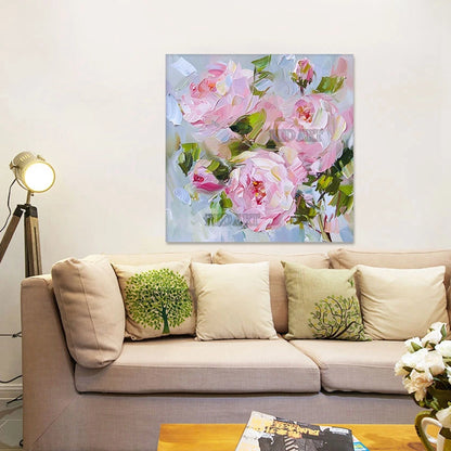 Large Hand-Painted Knife Texture Acrylic Roses Painting