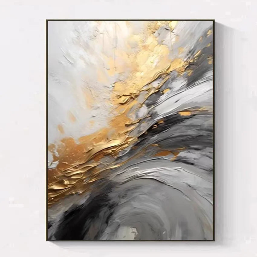 Golden Abstract Oil Painting - Hand-painted Canvas