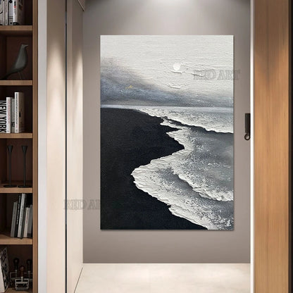 Black and White Beach Sea Wave Acrylic Art