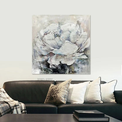 Large White Lotus Flower Oil Painting, Modern Luxury Artwork