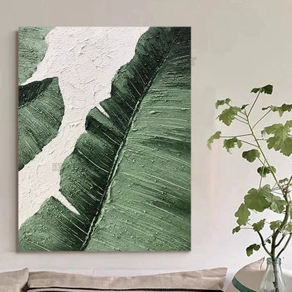 Large Plantain Leaves Oil Painting, Hand-Painted Canvas Art