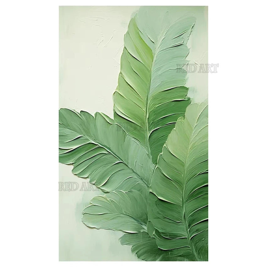 3D Acrylic Oil Painting - Green Leaves Abstract Art