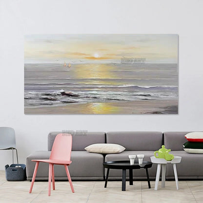 Sunset Seascape Acrylic Texture Canvas Art