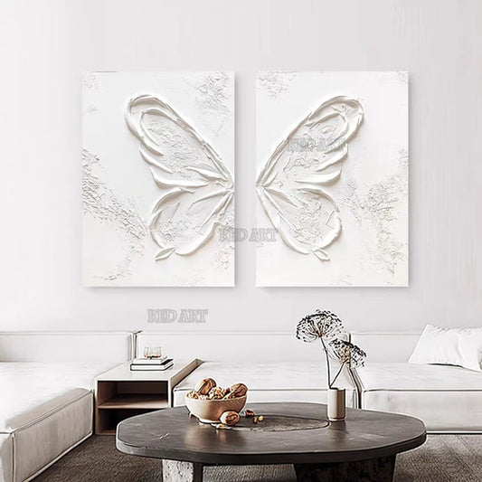 Abstract White Textured Art - 2 Panel Set