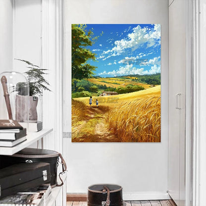 Van Gogh-Inspired Farm Landscape Oil Painting, Hand-Painted Canvas Wall Art