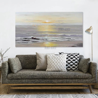 Sunset Seascape Acrylic Texture Canvas Art