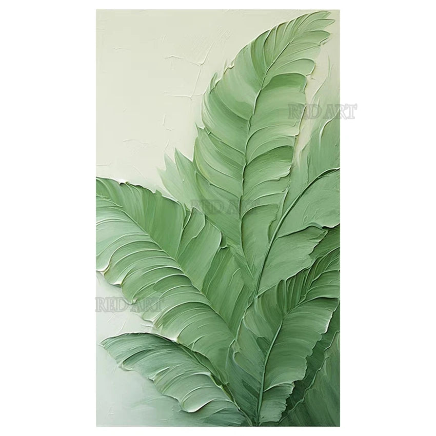 3D Acrylic Oil Painting - Green Leaves Abstract Art