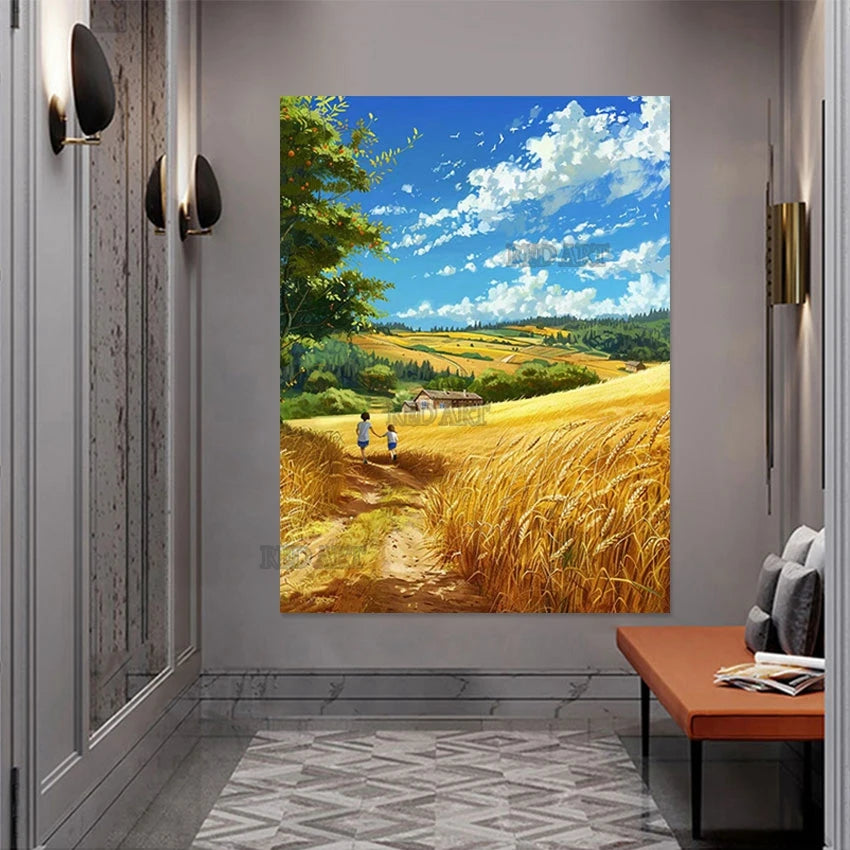 Van Gogh-Inspired Farm Landscape Oil Painting, Hand-Painted Canvas Wall Art