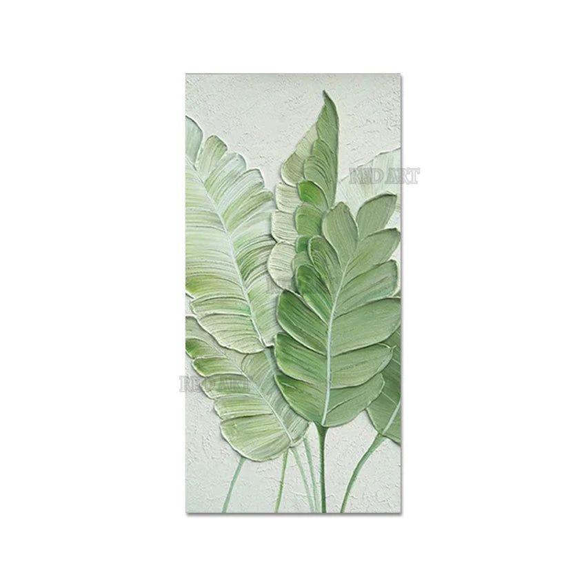 3D Acrylic Oil Painting - Green Leaves Abstract Art