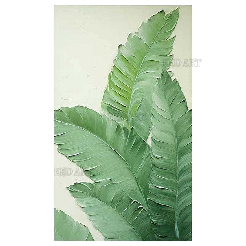 3D Acrylic Oil Painting - Green Leaves Abstract Art