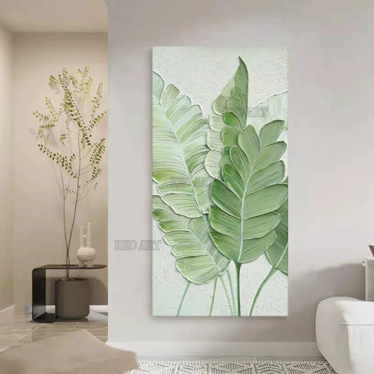 3D Acrylic Oil Painting - Green Leaves Abstract Art