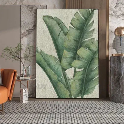 Large Plantain Leaves Oil Painting, Hand-Painted Canvas Art