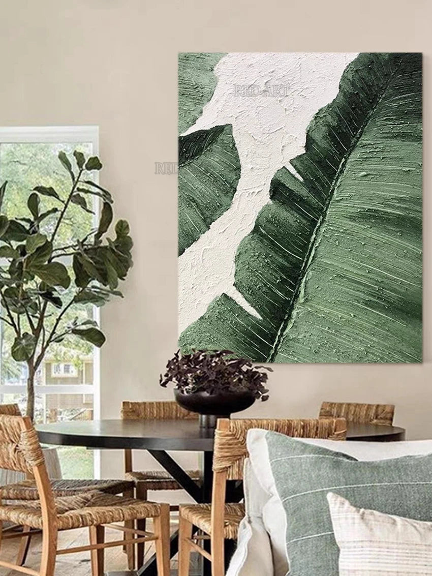 Large Plantain Leaves Oil Painting, Hand-Painted Canvas Art