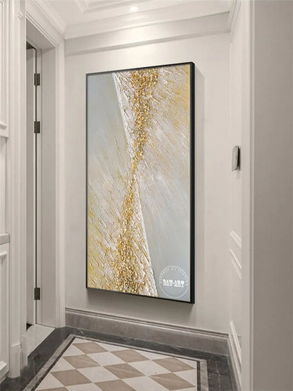 Gold Foil Abstract Acrylic Canvas Art, Large Handmade Modern Painting, No Frame