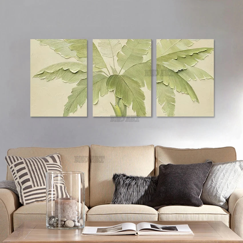 Abstract Leaves Wall Art - 3 Panel Set