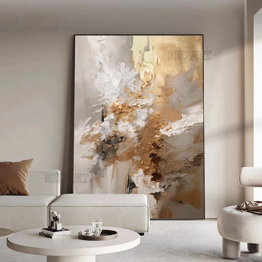 Golden Abstract Oil Painting - Hand-painted Canvas