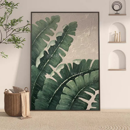 Large Plantain Leaves Oil Painting, Hand-Painted Canvas Art