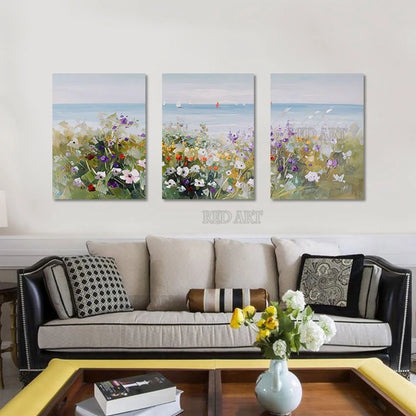 Modern Abstract Floral Canvas - 3 Panel Set