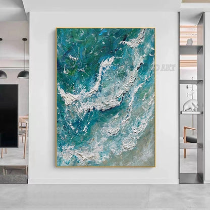 Hand-Painted Abstract Acrylic Sea Wave Oil Painting