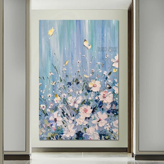 Hand-painted Flowers Oil Painting on Canvas – Large Frameless Wall Art