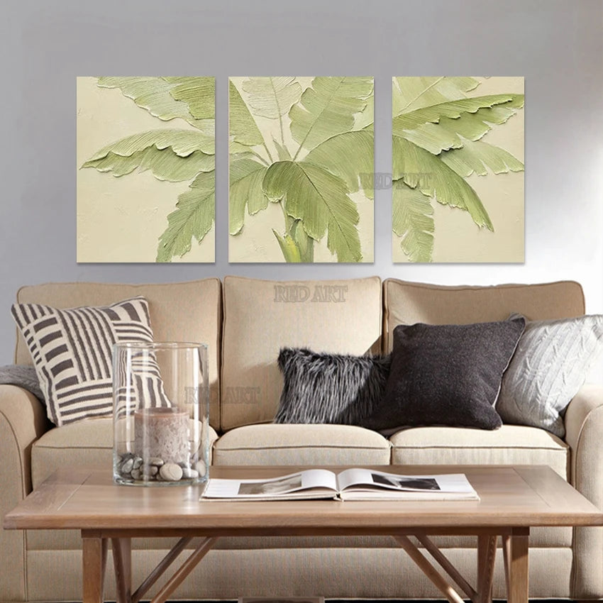 Abstract Leaves Wall Art - 3 Panel Set