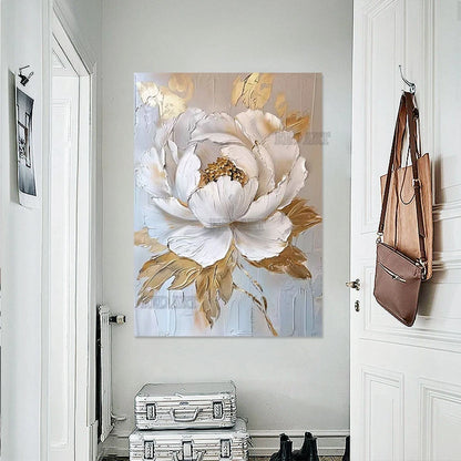 Gold Foil Lotus Oil Painting, Hand-Painted Luxury Canvas