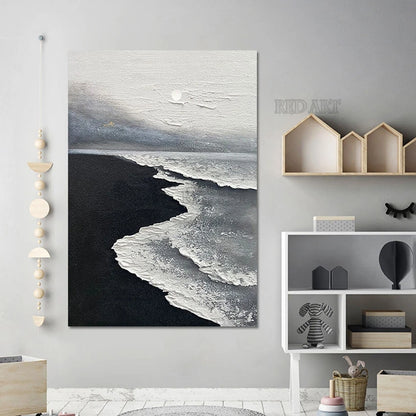 Black and White Beach Sea Wave Acrylic Art