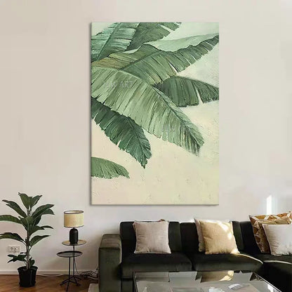 Large Plantain Leaves Oil Painting, Hand-Painted Canvas Art