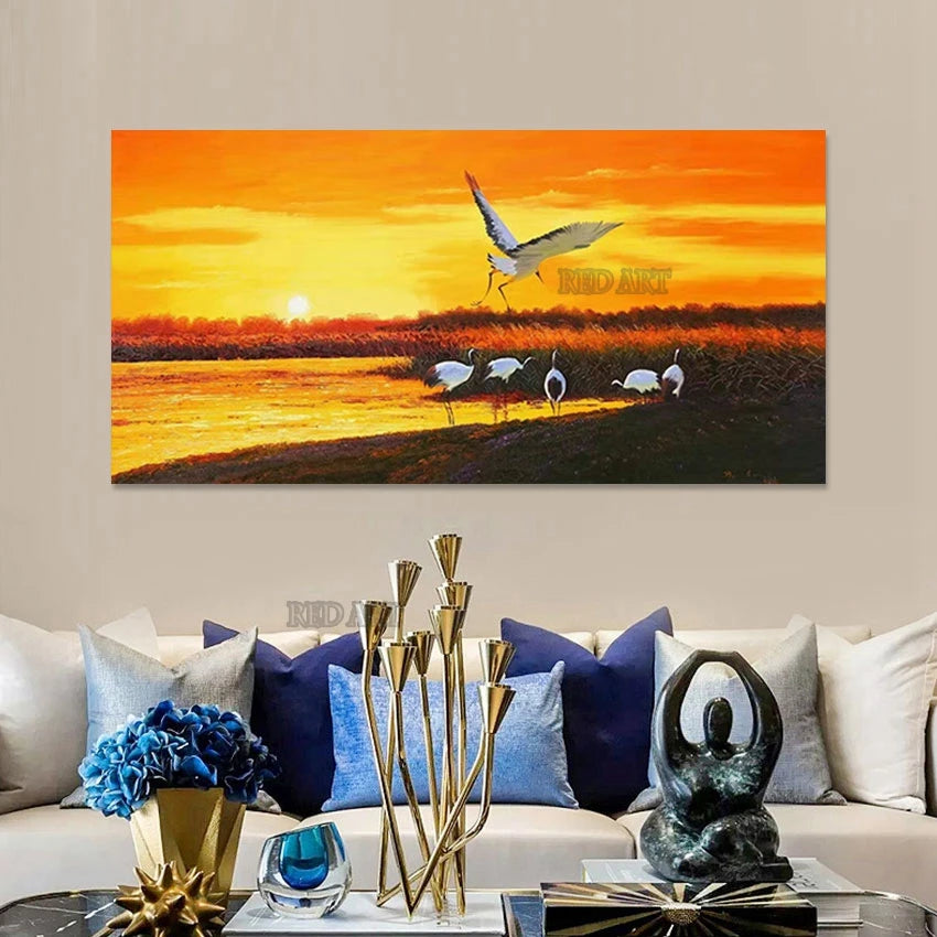 Beautiful Lake Scenery Oil Painting – Luxury Unframed Canvas Art