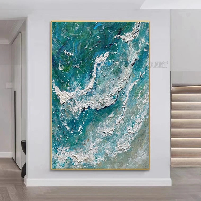 Hand-Painted Abstract Acrylic Sea Wave Oil Painting