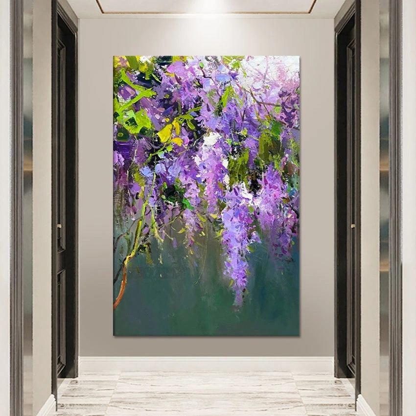 Purple Flowers Palette Knife Oil Painting – Hand-painted Canvas Art