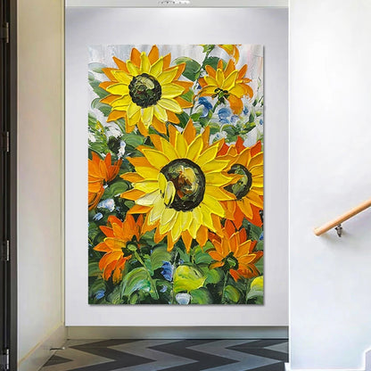 Sunflowers Picture Canvas Painting, Hand-Painted Acrylic Floral Art