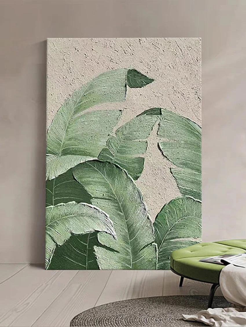 Large Plantain Leaves Oil Painting, Hand-Painted Canvas Art