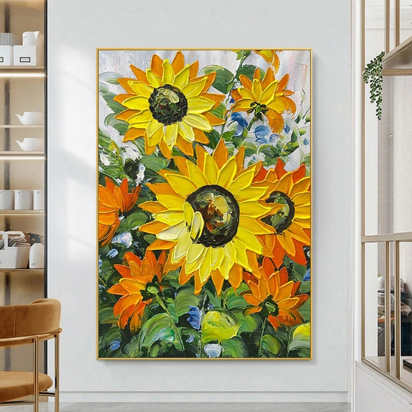 Sunflowers Picture Canvas Painting, Hand-Painted Acrylic Floral Art